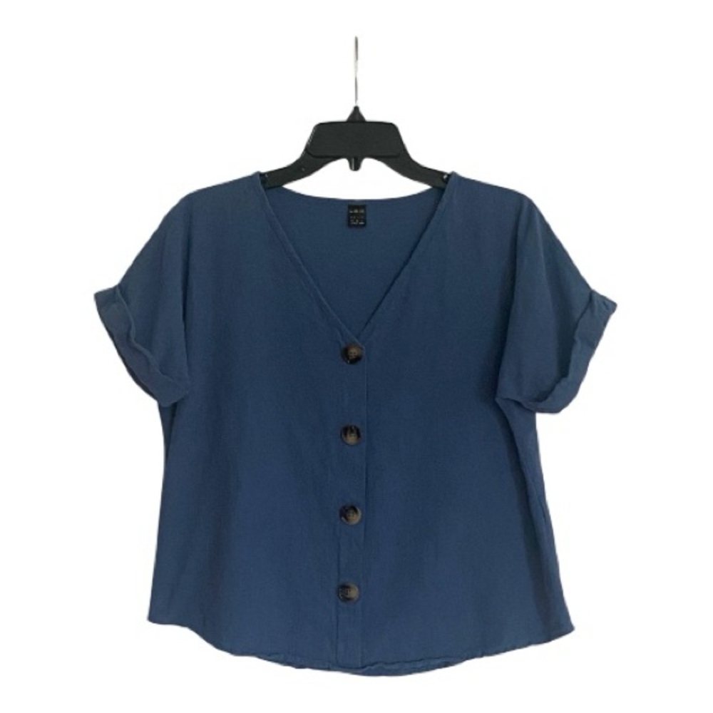 SHEIN Blue Faux Button-Up Crop Top 100% Cotton Size M